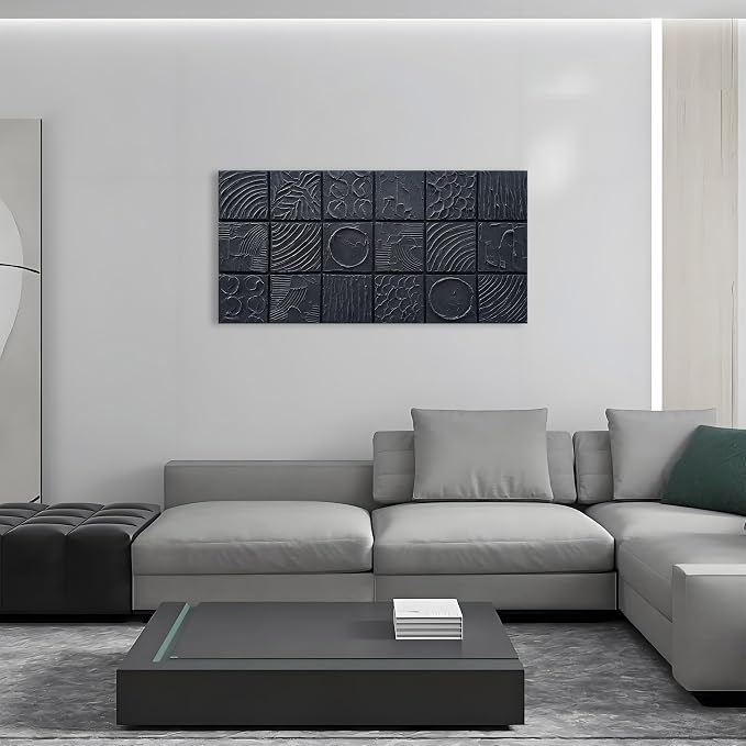 NANKAI Art Hand-Drawn 48x24 inch Pure Black Textured wall Decoration Painting. Modern Abstract Oil Painting. Suitable for wall Decoration in Living Rooms, bedrooms and corridors