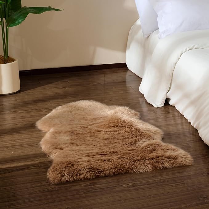 Premium Genuine Sheepskin Area Ruge - Real Wool Fur Shaggy Carpet | Fluffy Soft Natural Lambskin Rug Seat Chair Covers for Couch Sofa Bedroom Living Room(Tan,2×3 Feet Sheepskin)