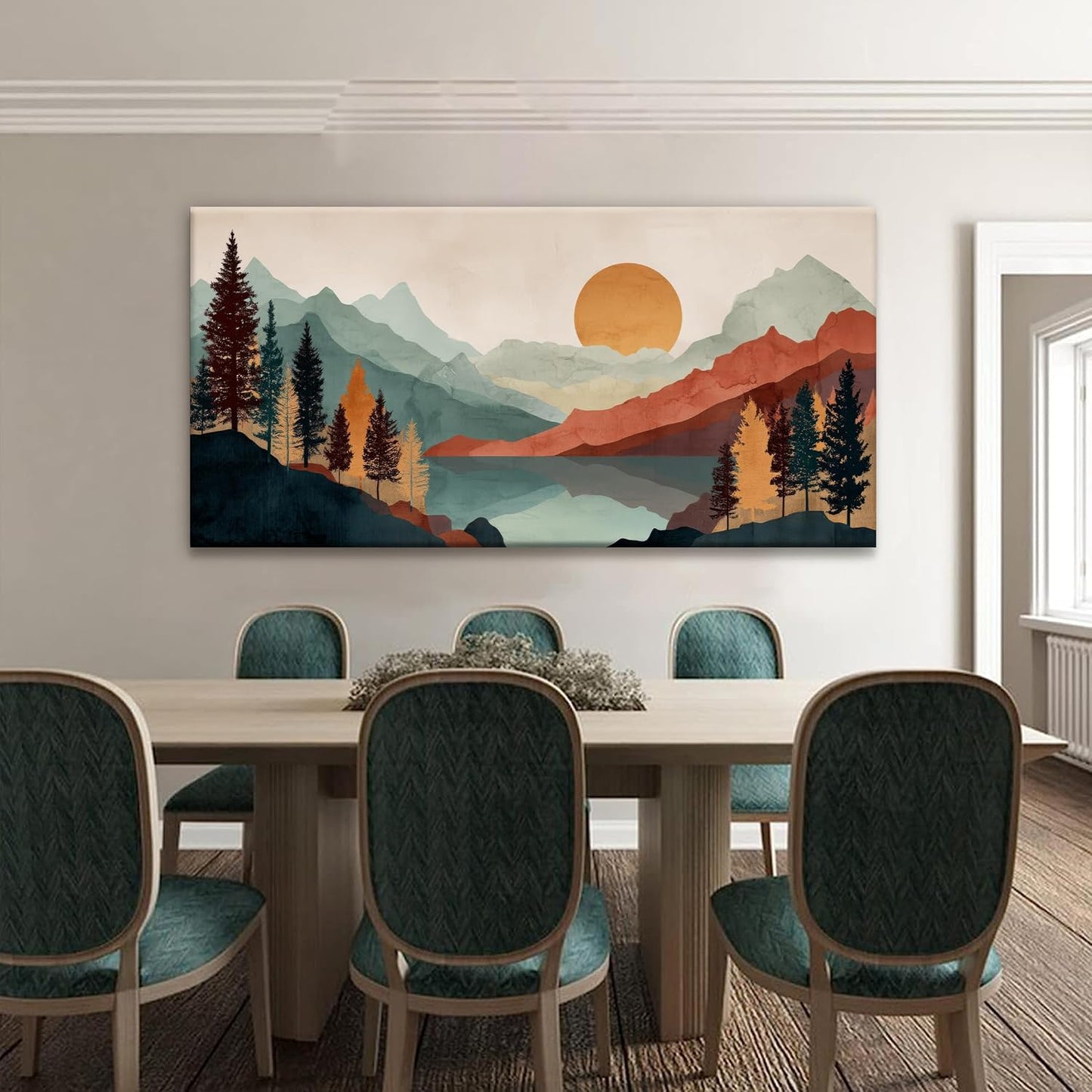 Tsomzxng Mountain Abstract Boho Wall Art For Living Room Modern Canvas Art Wall Decor Colorful Wall Art Bedroom Office Abstract Wall Decor Mountain Forest Landscapes Painting Wall Pictures 24×48 In