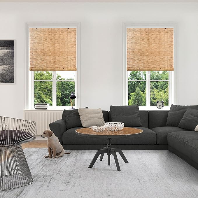 Forever Bamboo Light-Filtering Cordless Bamboo Reed Blinds Shades for Windows Manual Roman Blind Roll-Up Shades Natural 48 in W x 72 in H (Pack of 2)