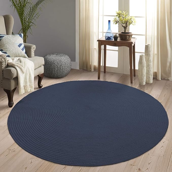 Superior Reversible Braided Indoor/Outdoor Area Rug, 4' Round, Denim Blue