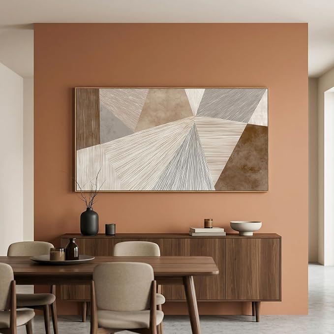 HUADAOART Abstract Geometric Canvas Wall Art 24x48 Inch - Neutral Brown Beige Framed Wall Decor for Living Room Minimalist Modern Line Art for Bedroom Large Horizontal Wabi Sabi Wall Painting