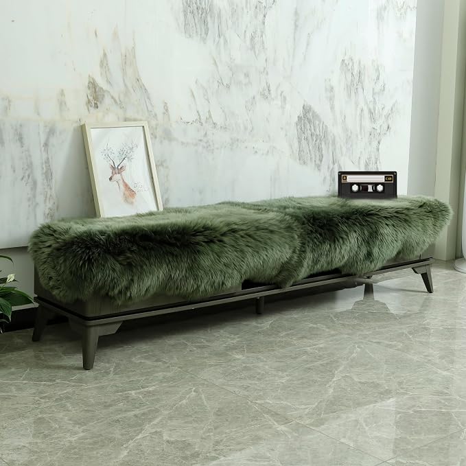 Genuine Sheepskin Rug New Zealand Fluffy Lambskin Rug, Natural Luxury Sheepskin Throw for Bedroom Living Room Children's Room - Premium Area Rug Chair Cover (2×6 Feet, Forest Green)