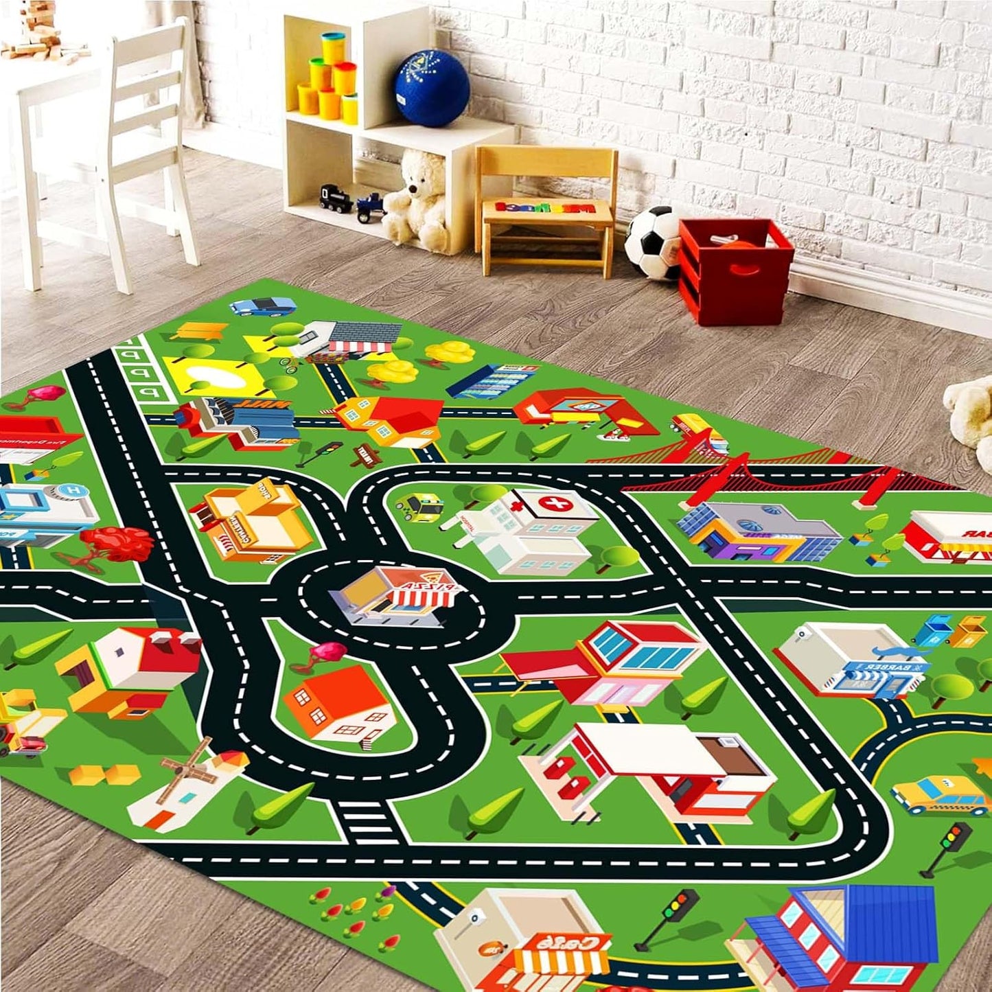 Kids Rug - Car Rugs for Kids Toy Cars Play Mat with Rubber Backing - City Life Road Rug for Fun - City Map for Carpet - Bedroom Boys (RED, 4x6ft)