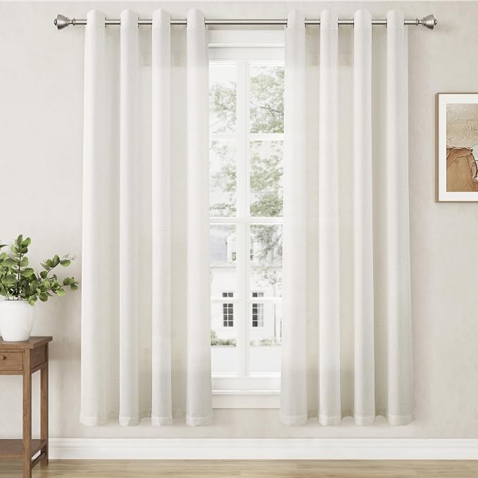 Natural Cream Linen Curtains 72 Inch Length for Living Room Neutral Grommet Top Light Filtering Semi Sheer Curtain Textured Modern Farmhouse Rustic Short Window Drapes for Bedroom 52x72,2 Panels Set