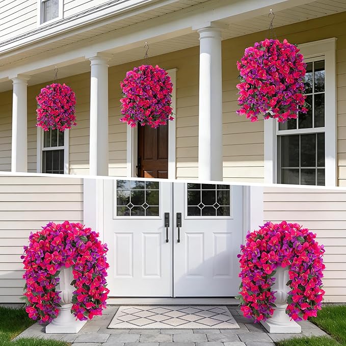 3 pcs Fake Bougainvillea Artificial Hanging Flowers Basket for Outdoors Decoration Faux Hanging Flowers Plants for Outdoor Planters Silk Bougainvillea Vines for Front Door Porch Patio Garden