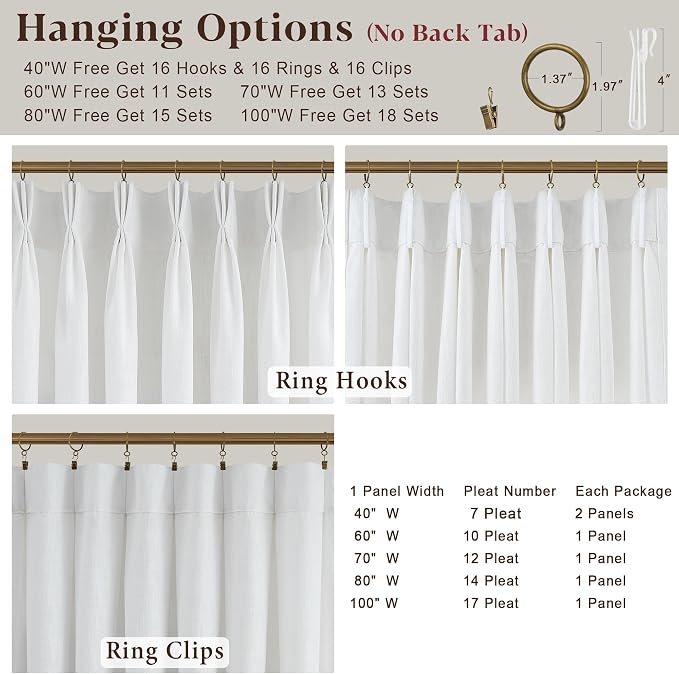 112 Inch Long White Pinch Pleated Linen Curtains 2 Panels Set for Living Room Bedroom Pinch Pleat Curtains Ivory Cream Semi Sheer Light Filtering Privacy Curtain 112 Inch Length for Sliding Door