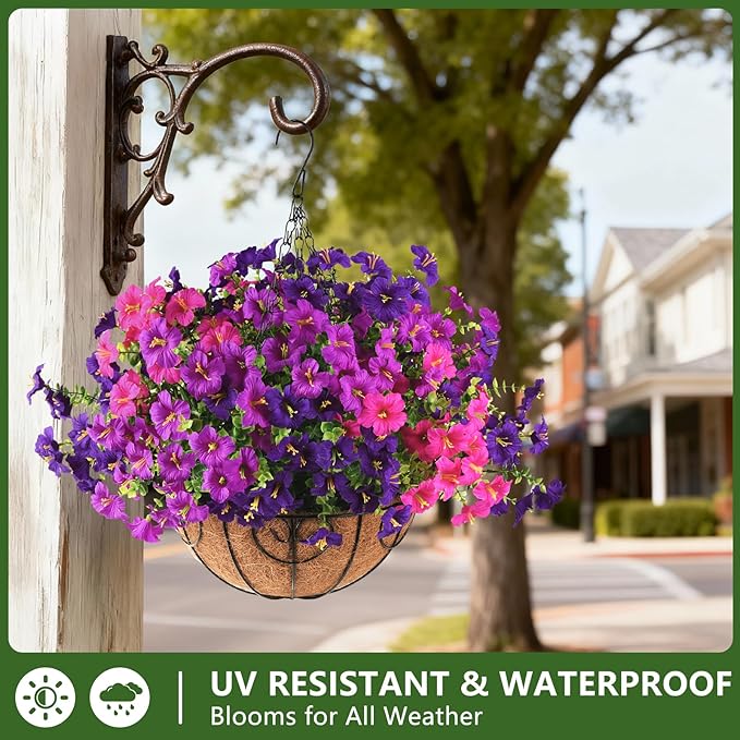INQCMY Artificial Flowers for Outdoors Fake Plants Spring Summer Decoration, 12 Bundles Faux Petunias UV Resistant No Fade Realistic Silk Flower for Outside Planters Patio Porch Yard Window Box