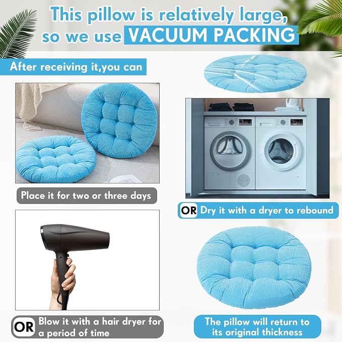 Jerify 2 Pcs Floor Pillow Cushions Large Round Square Large Meditation Floor Pillow for Classroom Adult Meditation Picnic Party Seating Learning Daycare School (Round,Bright Blue)