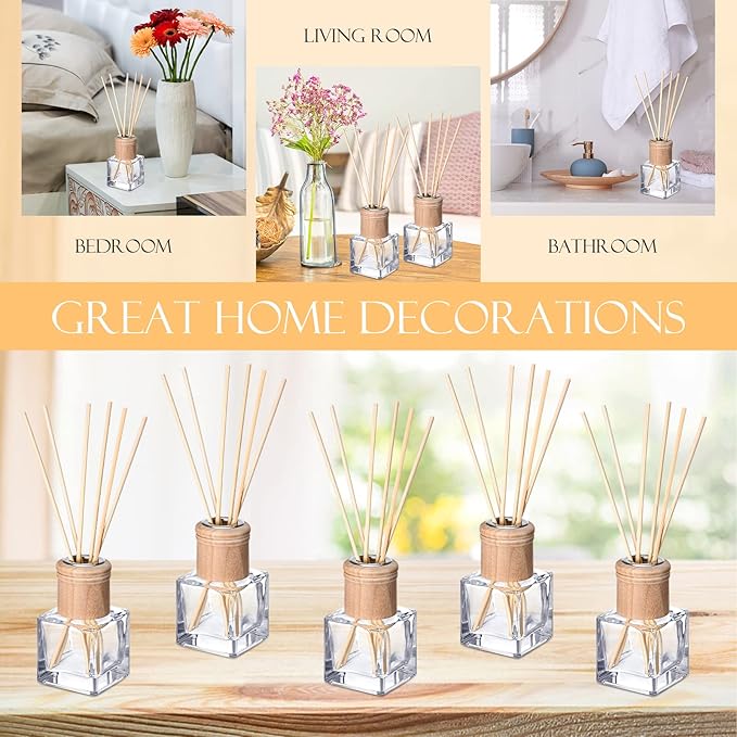 Roshtia 30 Set Reed Diffuser Bottle Empty Refillable Fragrance Glass Diffuser Bottles with Wooden Caps Rattan Sticks 50ml 1.7 oz Glass Jars for DIY Fragrance
