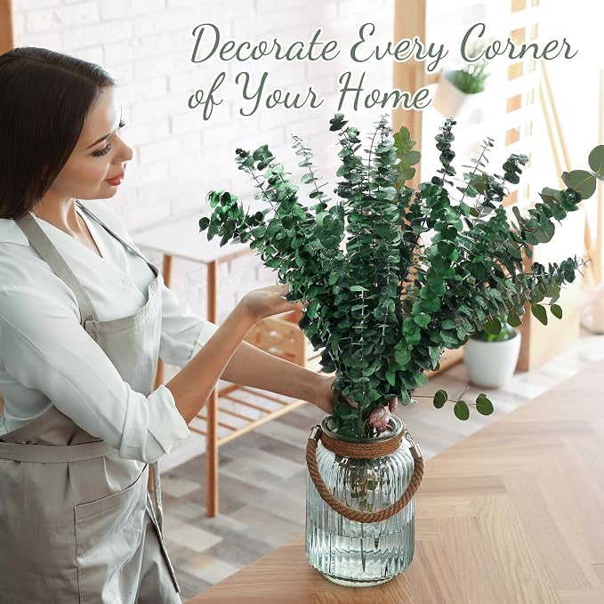 Knitgrip 60 Pcs Large Dried Eucalyptus Stems 17inch Natural Real Fresh Eucalyptus Branches for Shower Hanging Fresh Plant Greenery Leaves for Wedding Bathroom Vase Filler DIY Garland Decor