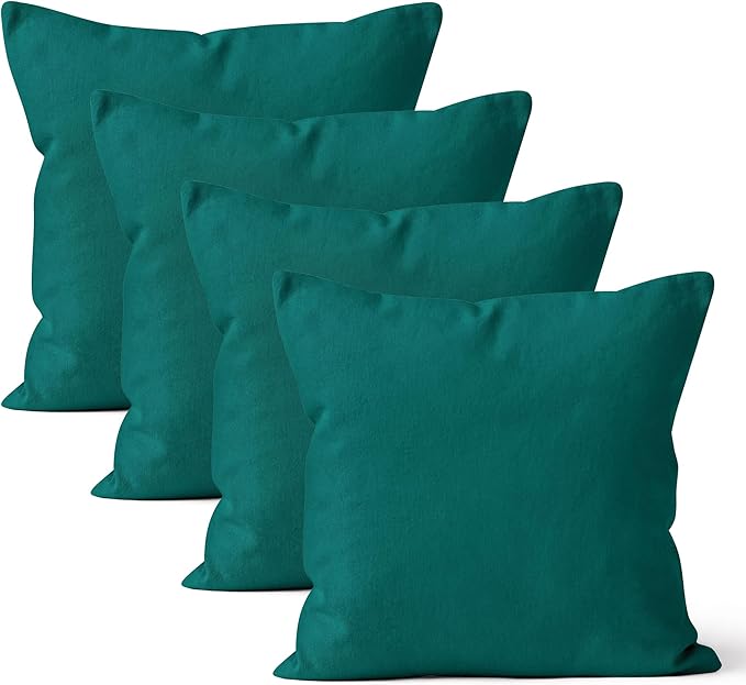 Encasa XO Throw Pillow Covers 24x24 in Set of 4 Emerald | No Inserts | Cotton Pillow Covers for Living Room, Bed, Sofa, Couch | Decorative Cushion Covers with Improved Zipper