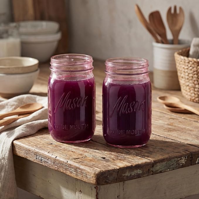 Rubtlamp Pink Mason jar 32 oz, 12 Pack Glass Jars - Wide Mouth Mason Jars with Airtight Lids for Pickling, Fermenting, Food Storage&DIY Crafts, Microwave & Dishwasher Safe