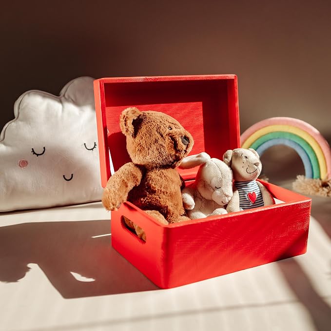Creative Deco Large Red Wooden Box Storage with Hinged Lid | 11.8x7.87x5.51in (+-0.5) | Keepsake with Handles | Gift Box for Tool Dog Toy Shoes Kitchen Storage | Wood Keepsake Chest Trunk | Solid pine storage box with a lid for keepsakes, crafts, stati...