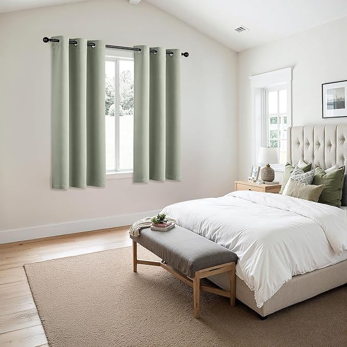 MIULEE Sage Green Blackout Curtains for Bedroom Living Room 40 Inches Long 2 Panels, Thermal Insulated Room Darkening Drapes Solid Grommet Noise Reduction Light Blocking Window Treatments 40x40 Inch