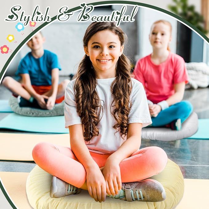 Jerify 4 Pcs Floor Pillow Cushions Large Round Square Large Meditation Floor Pillow for Classroom Adult Meditation Picnic Party Seating Learning Daycare School (Round,Macaroon)