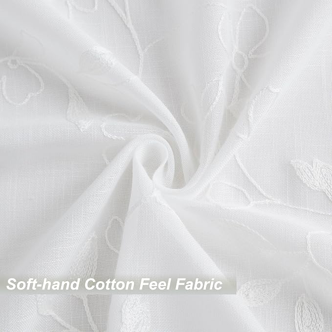 Vision Home White Floral Pinch Pleated Sheer Curtains Embroidered Leaf Patterned Rustic Light Filtering Window Treatment for Living Room Bedroom Pleat Drapes with Back Tab Hooks 40" Wx102 Lx2