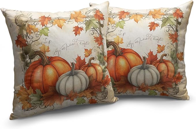 Fall Pillow Covers 24x24 Set of 2 Maple Leaves Pumpkin Pillow Covers Autumn Harvest Pillowcase Thanksgiving Vintage Cushion Case for Home Decor Couch Sofa