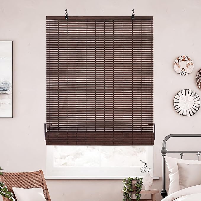 ALIMOO Cordless Bamboo Roller Shades for Interior Windows, Light Filtering Cordless Roman Shades Blinds for Indoor Home Patio Porch 32" W x 72" L