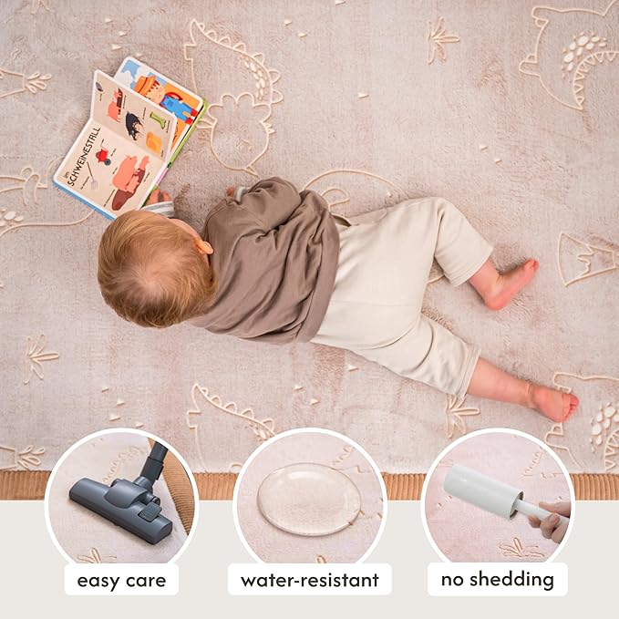 Hakuna Matte GlowCloud Baby Play Mat for Floor 47”x 67” Dinosaurs – Coral Velvet Memory Foam Rug for Crawling & Cozy Play – Non-Slip, Water-Resistant, Easy-Care Tummy Time Mat, Playmat for Playpen