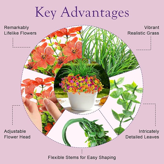 Artificial Flowers for Outdoors 14 Bundles UV Resistant Fake Flowers Daisy with Greenery Plants Faux Outdoor Flowers for Spring Summer Decoration Outdoor Faux Plants Home Window Porch Patio Yard