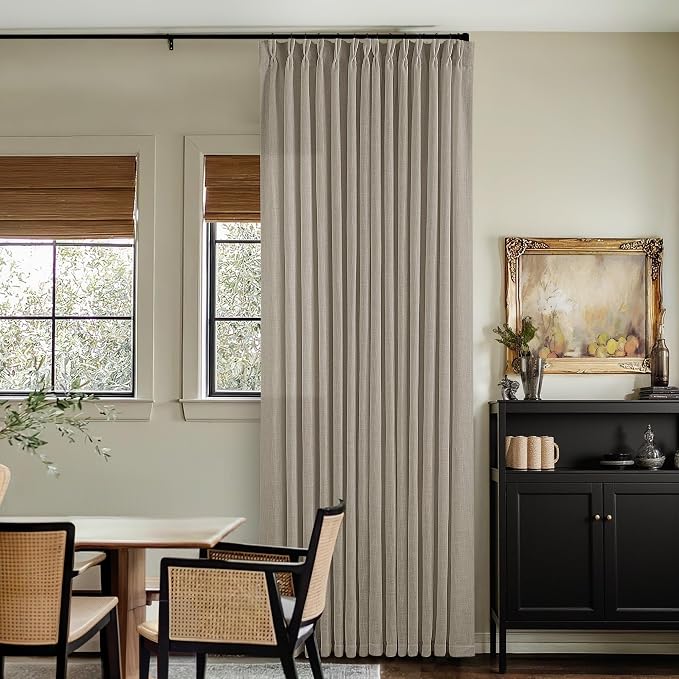 Pinch Pleated Linen 102 Inch Curtains 60 Inch Width for Living Room Divider Light Filtering Semi Sheer Burlywood Taupe Extra Wide Patio Curtains for Sliding Door Floor Ceiling Picture Window 60x102