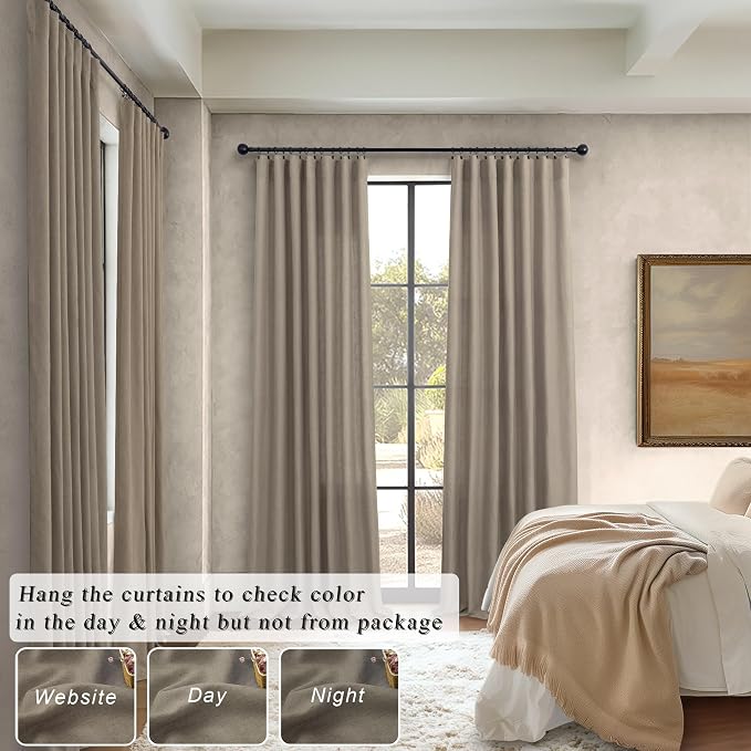 Extra Long Curtains 2 Panels Set Dark Taupe Linen Curtains 108 inches Long for Living Room Back Tab Extra Wide Curtain Neutral Farmhouse Semi Sheer Linen Drape Ceiling to Floor Length for Large Window