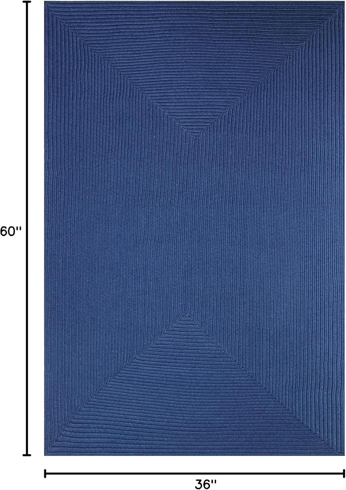 Superior Indoor/ Outdoor Large Area Rug, Reversible Braided Home Floor Decor for Living Room, Kitchen, Entryway, Patio, Front Porch, Deck, Modern, Boho, Farmhouse Style, 3' x 5', Denim Blue
