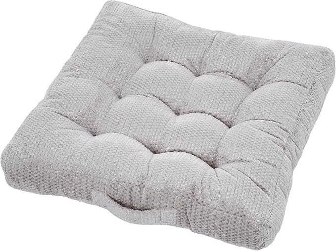 Sorra Home Tufted Floor Pillow with Handle - Square Plush Oversized Pillow for Lounging - Bedroom, Dorm & Indoor Floor Cushion - Sutherland Dove (24" x 24" x 5")