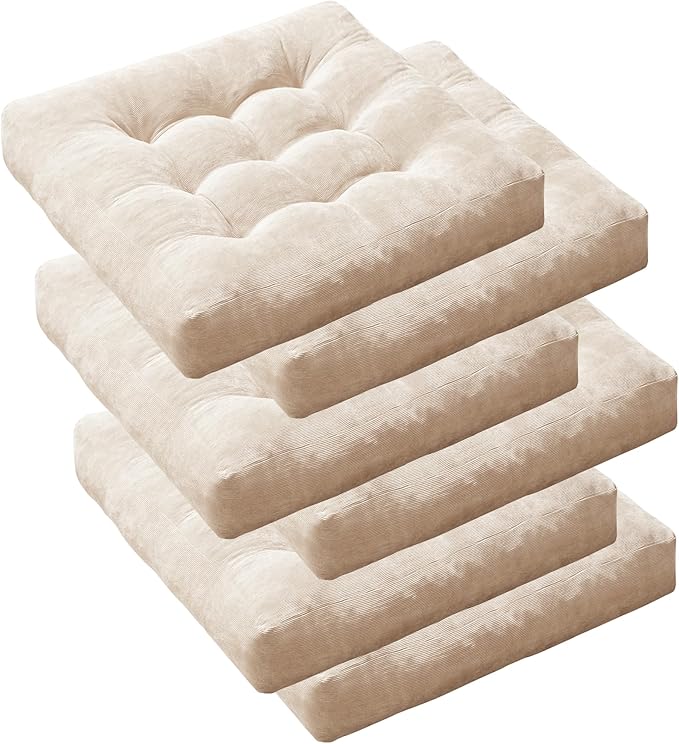 Degrees of Comfort Floor Cushion 6 Pack for Meditation, Office & Studio – Corduroy Soft Seating Set, 22 Inch, High-Density Foam, Square Shape, Beige
