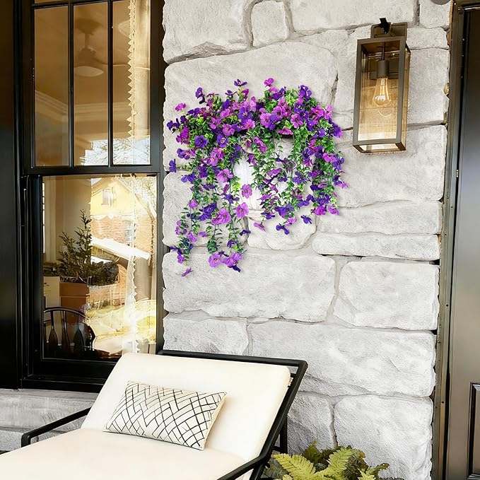 Artificial Fake Flowers Plants for Outdoor Spring Summer Decoration, 2 PCS Faux Silk Daisy Flowers No Fade UV Resistant Realistic for Outside Home Planter Porch Patio Balcony Yard Decor (Purple)
