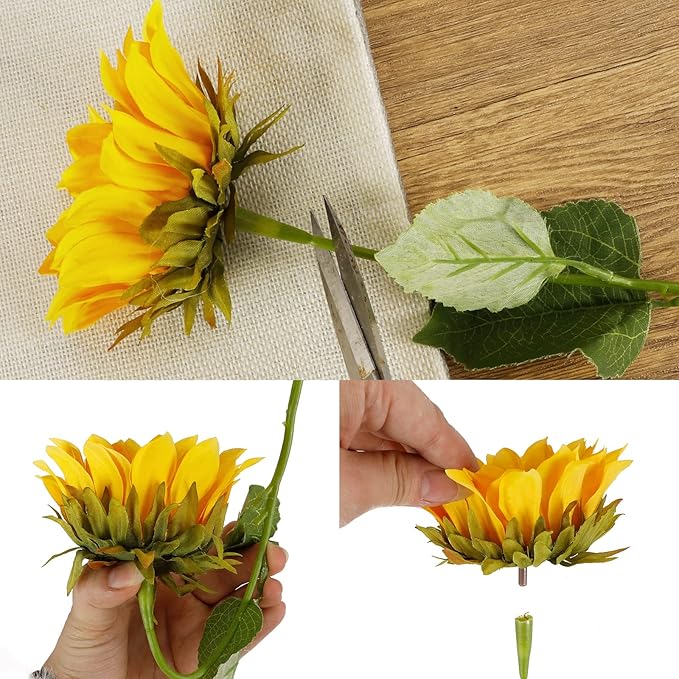 CEWOR 10pcs Sunflowers Artificial Flowers with Long Stem Fake Sunflowers Bulk Fall Decoration for Wedding Home Birthday Party Outdoor Indoor Decor