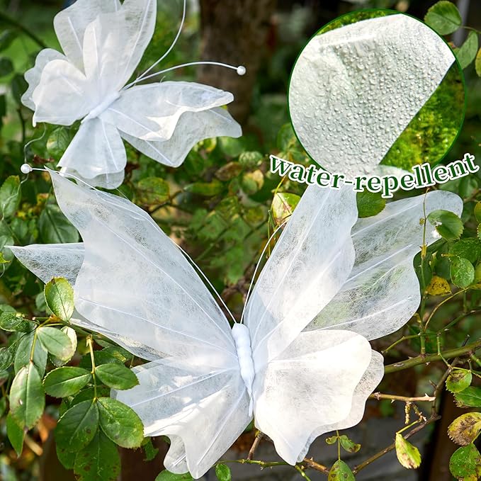 OBBOLO 3D Hanging Butterfly Decorations, White Butterfly Birthday Party Decorations, 5 Pcs Water-Repellent Paper Butterfly Hanging Decorations for Girls, Women, Flower Garden Party Décor