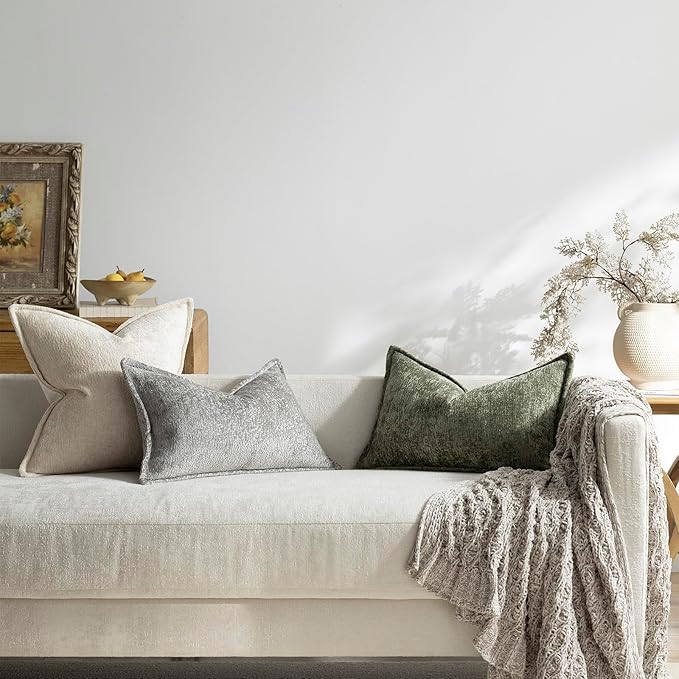 DEZENE Pack of 2 Sage Green Christmas Decorative Throw Pillow Covers 12x20 Cozy Soft Chenille Accent Vintage Rectangular Lumbar Couch Pillow Covers for Home Decor Bed Sofa Living Room