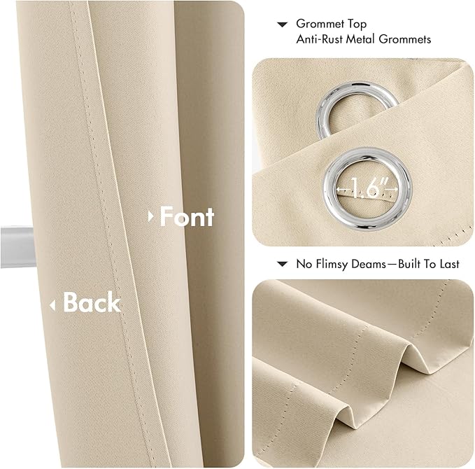 MIULEE Cream Beige Blackout Curtains - Thermal Insulated Bedroom Curtains Room Darkening Drapes for Living Room Kitchen Grommet Top Light Blocking Window Treatment, 40 x 45 Inches Long, 2 Panels