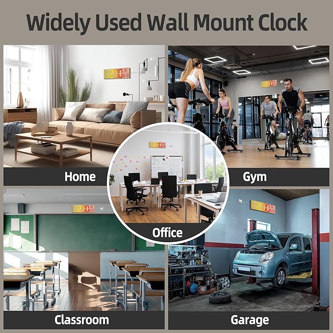 HAITANG 16.2" Large Digital Clock， 8 Colors Decorative Wood Wall Clock with Temperature, Date, Auto DST, Night Light, Auto Brightness Dimmer, 24/12-hour Wall Clock for Living Room Classroom Gym