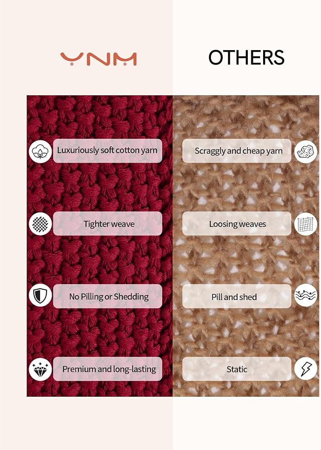 YnM Chunky Cotton Knit Throw Blanket, Cable Knit Throws for Bed Couch Sofa, Comfy & Relaxing, Decorative Piece for Farmhouse Modern Boho Rustic Scandinavian Chic Vibe, Red 60x80 Inches