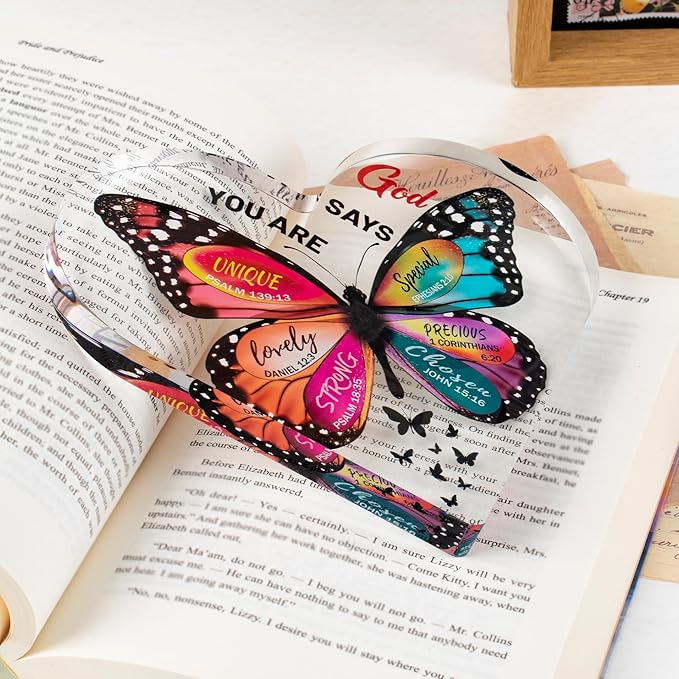 Christian Gifts for Women Birthday, Butterfly Inspirational Gifts for Women Friends, Mom, Sister, Coworker, Catholic Female, Religious Spiritual Gift, Home Christian Decor Sign