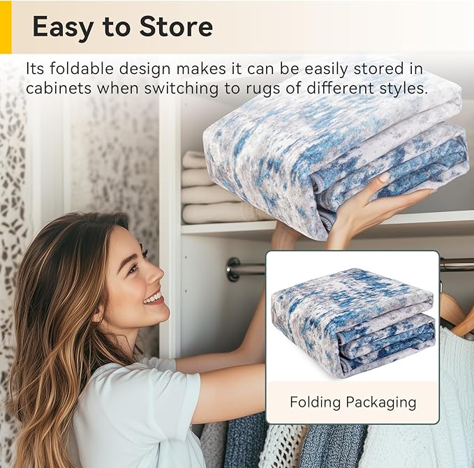 RELEANY Washable Area Rugs 3x7 Non-Slip Modern Abstract Soft for Living Room Entryway Bedroom Nursery, Print Pattern, Blue Grey Navy Gray