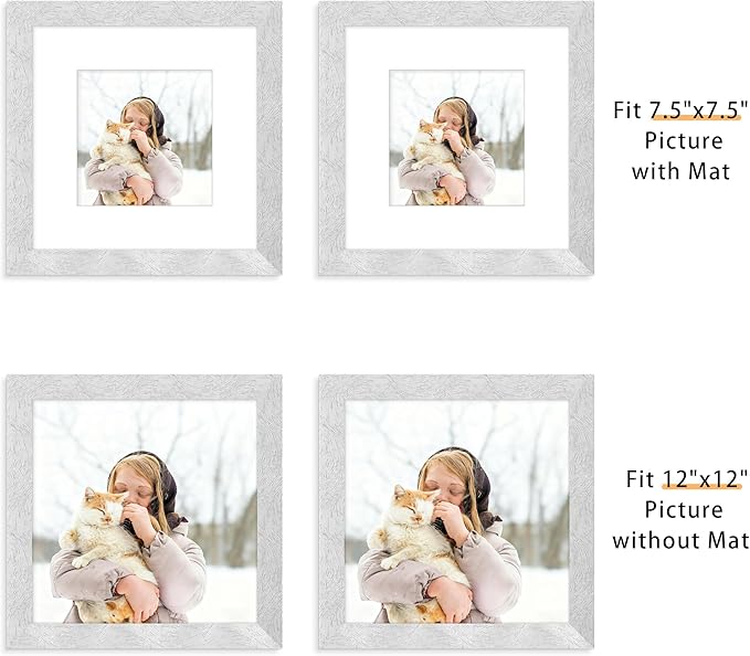 Picrit 12x12 Picture Frame Set of 12, Display 8x8 with Mat or 12 x 12 without Mat, Photo Frames for Wall Mounting Display, Silver