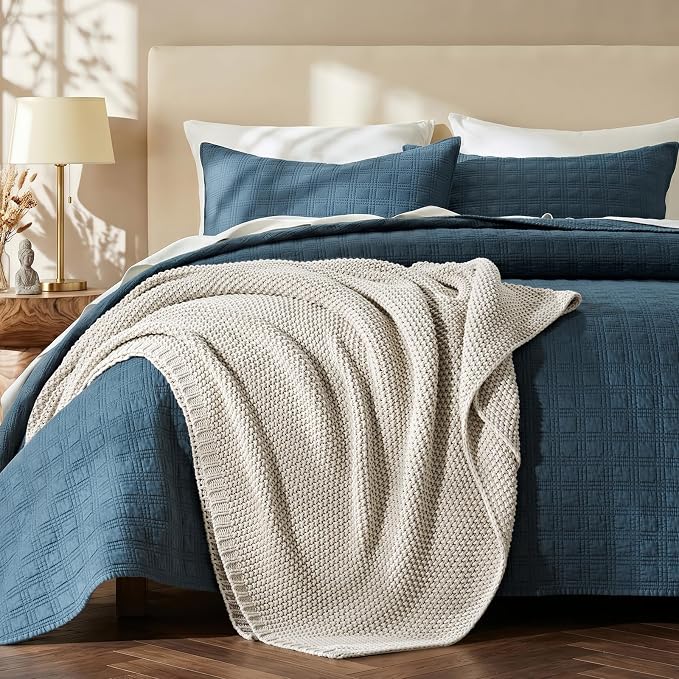 EverGrace Organic Cotton Chunky Knit Throw Blanket, 60 x 80 Birch | OCS Certified Organic Cotton, Seed Stitch Knit, Soft & Breathable, Cozy Midweight, Decorative Throw for Couch, Bed & Sofa