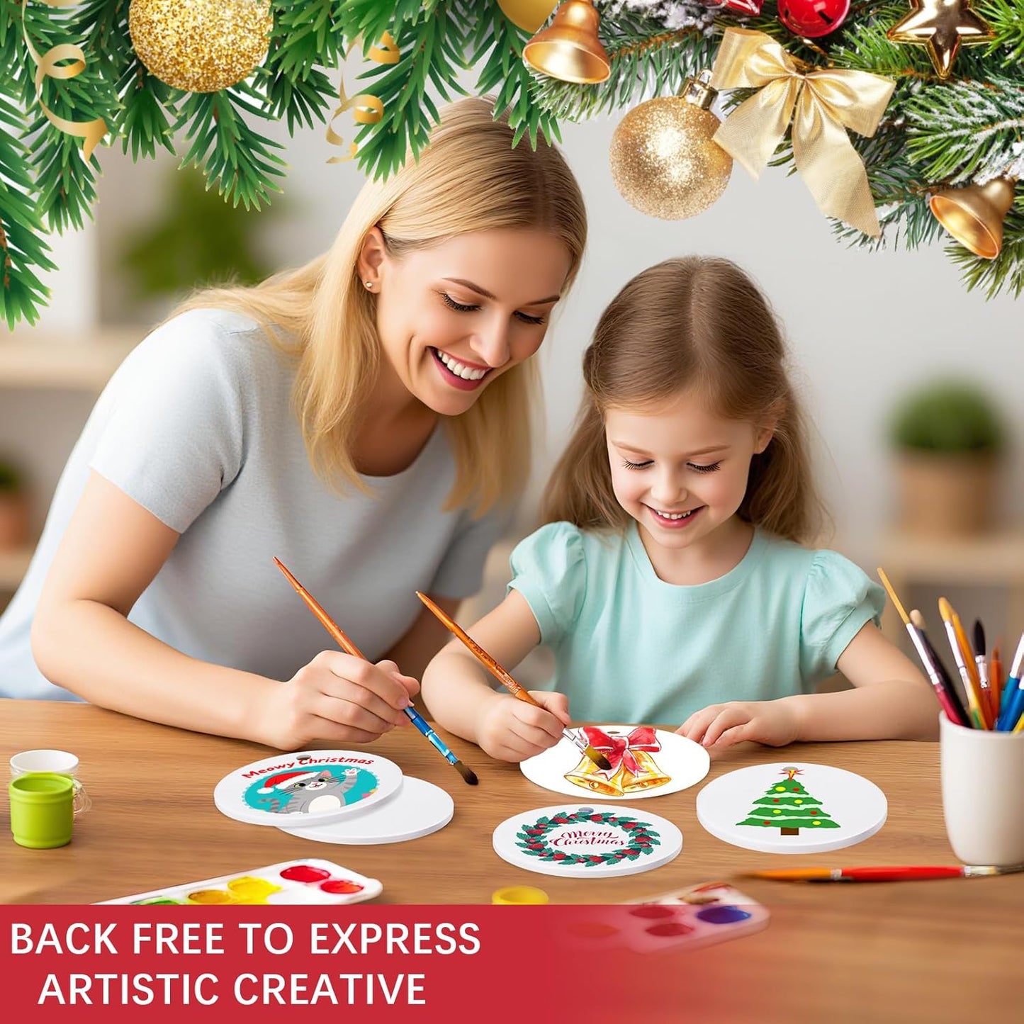 50 PCS Ceramic Sublimation Ornament Blanks Bulk 3 Inch White Round Crafts DIY Personalized Printed Christmas Home Porcelain Paintable Decorate