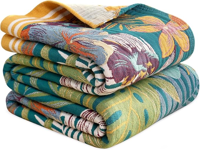 MSGKV Boho Throw Blanket for Couch and Sofa Cotton Blankets for Living Room Bedroom Reversable Florals Throw 60"x80" Summer Breathable Cozy Blankets
