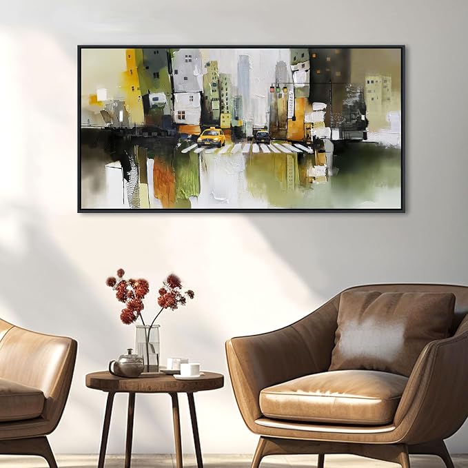 HGUAOA Abstract Canvas Wall Art for Living Room - Modern Wall Art for Office & Bedroom - Yellow City Wall Pictures for Above Bed Decor - Large Canvas Artwork for Home Decor 20×40IN
