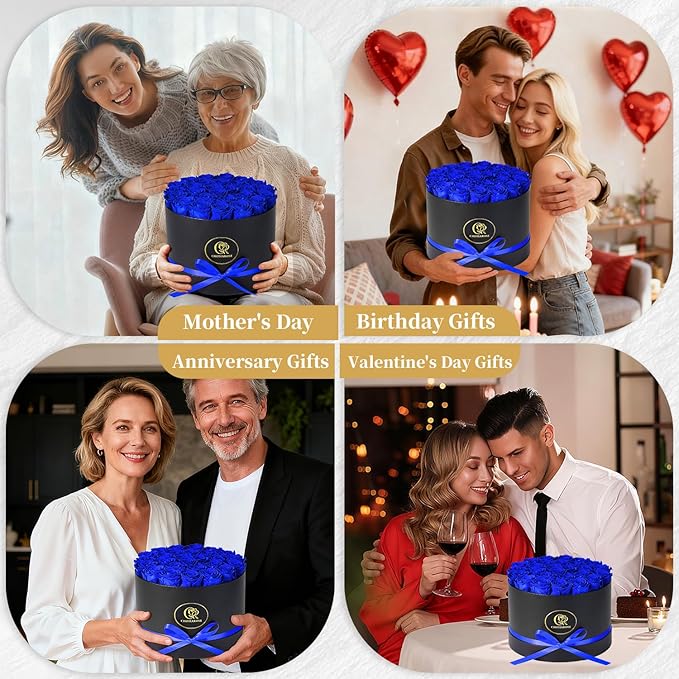 Forever Flowers Preserved Roses - 27 Preserved Flowers for Delivery, Forever Blue Rose Gifts for Women Mom Gifts for Birthday Anniversary Flower Gift for Women Wife Her Grandma Mothers Day