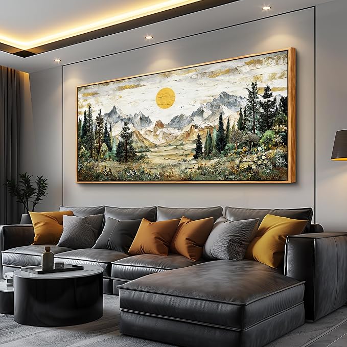 XIGUANGART Forest Wall Art,Wall Decor for Living Room,Mountain Pictures,Large Framed Canvas Print Wall Art,Nature Artwork,Modern Rustic Farmhouse Landscape Paintings for Bedroom Office Home Decoration
