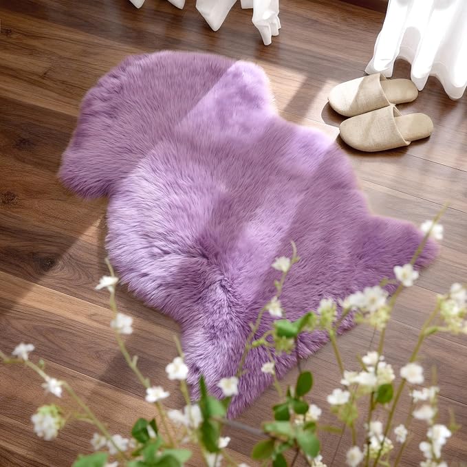 Premium Genuine Sheepskin Area Ruge - Real Wool Fur Shaggy Carpet | Fluffy Soft Natural Lambskin Rug Seat Chair Covers for Couch Sofa Bedroom Living Room(Violet,2×3 Feet Sheepskin)