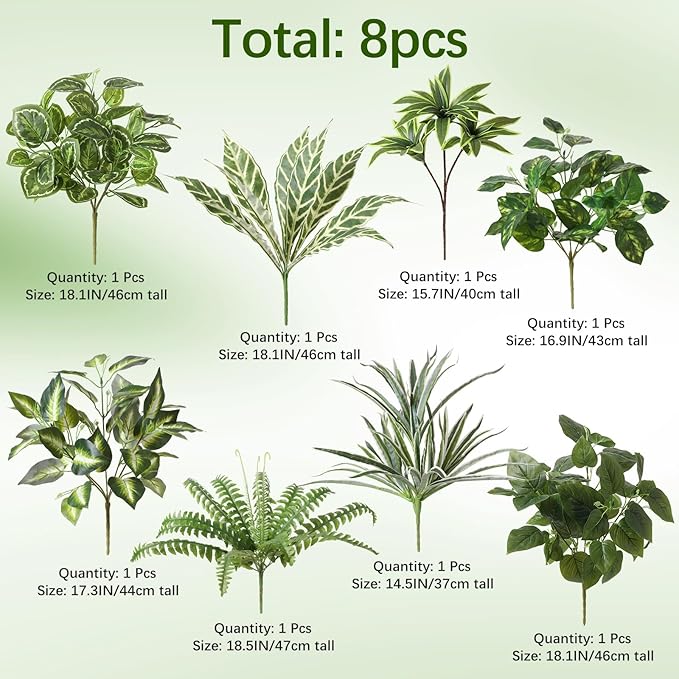 Artificial Greenery Plants, Large Bunches Outside Faux Plants for Outdoor Decor - UV Resistant Fake Plant for Planters, Realistic Fake Greenery Bushes for Garden Patio Front Porch Yard Decor