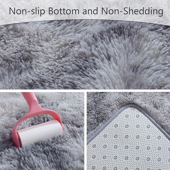 AROGAN 2x4 Feet Soft Runner Rugs for Bedroom Plush Fluffy Rug, Shag Furry Area Rug Carpet Non Shedding for Nursery Children Kids Girls Room Home Hallways Decorative, Grey and White