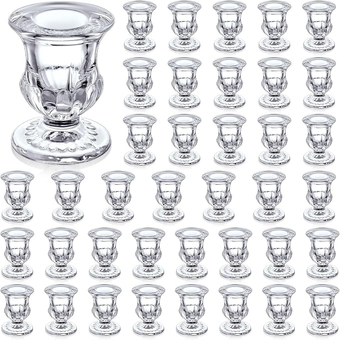 Clear Glass Candlestick Holders Taper Candle Holder Bulk 2.5 Inch Candle Stick Holder for Table Centerpiece Mantel Wedding Housewarming Gift Rustic Vintage Valentines Dinning Decoration